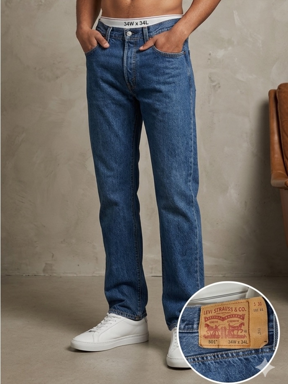 Levi's 501 Men's Straight Leg Jeans in Classic Blue Denim size 34 L x 34 W A0149